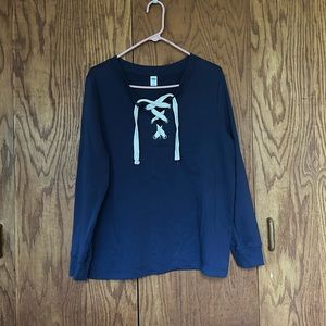 Old Navy navy blue lace front top